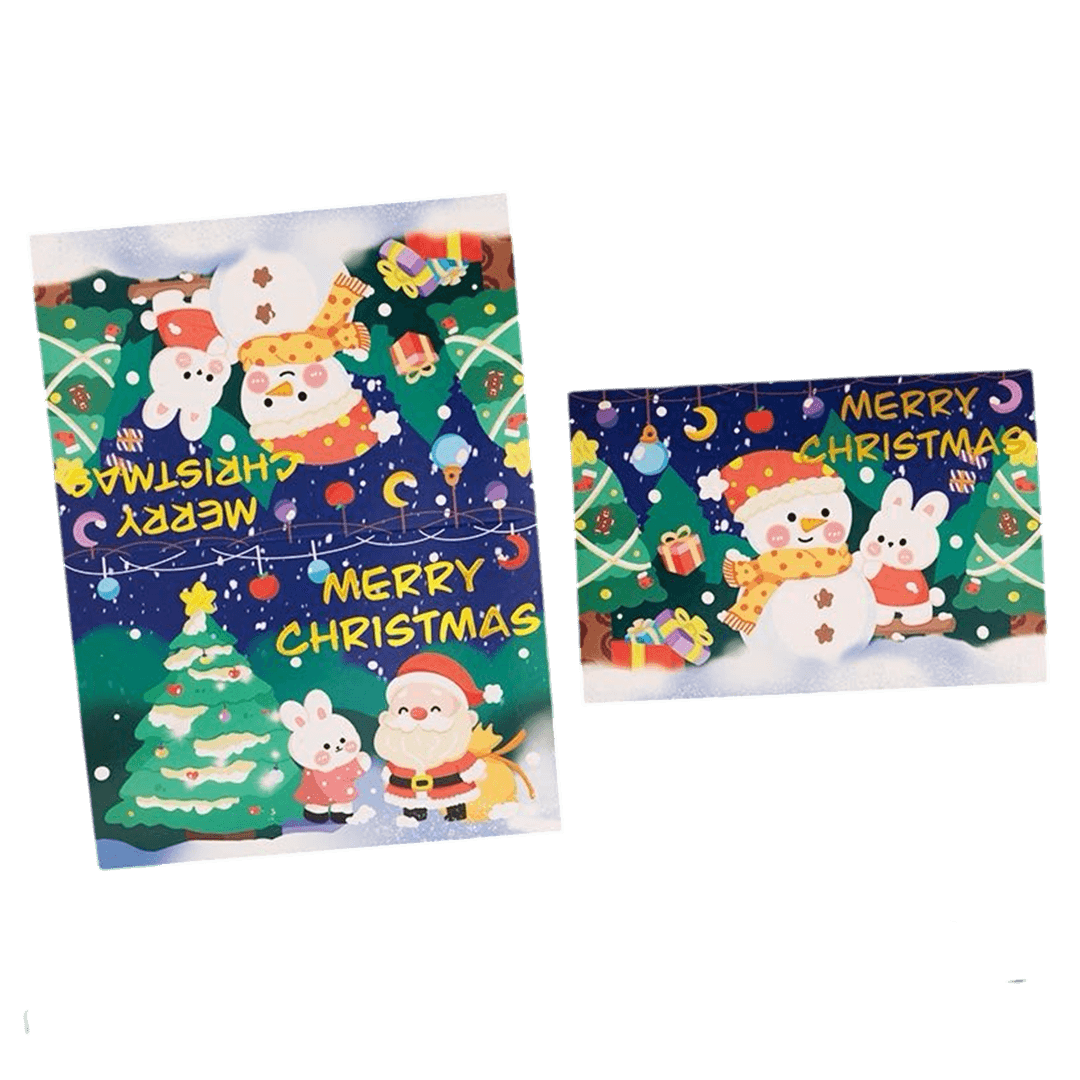 Gepersonaliseerde Kerstkaart – Sneeuwman met cadeautjes – Gepersonaliseerde boodschap