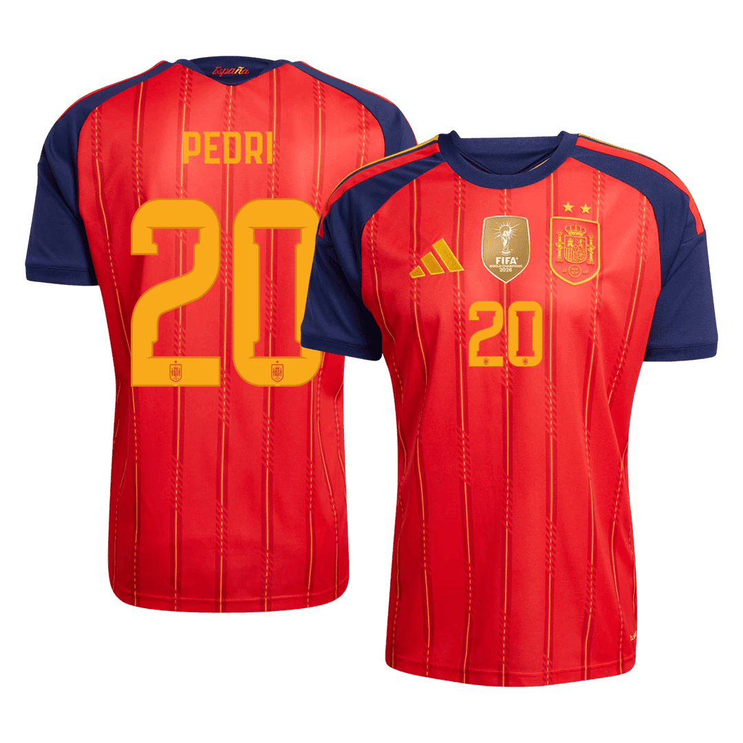 PEDRI #20 Espagne Domicile Maillot 2 Stars - Champion Edition - Coupe du Monde 2026 Rouge