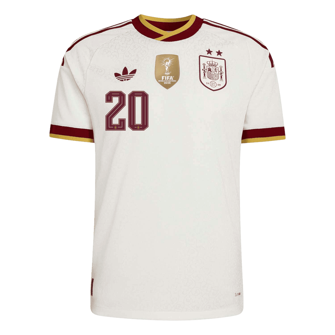 PEDRI #20 Espagne Extérieur Maillot 2 Stars - Champion Edition - Coupe du Monde 2026 Blanc Joueur